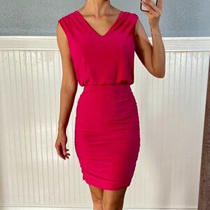 Adrianna Papell Sheath V Neck Fiesta Pink Jersey Dress 2